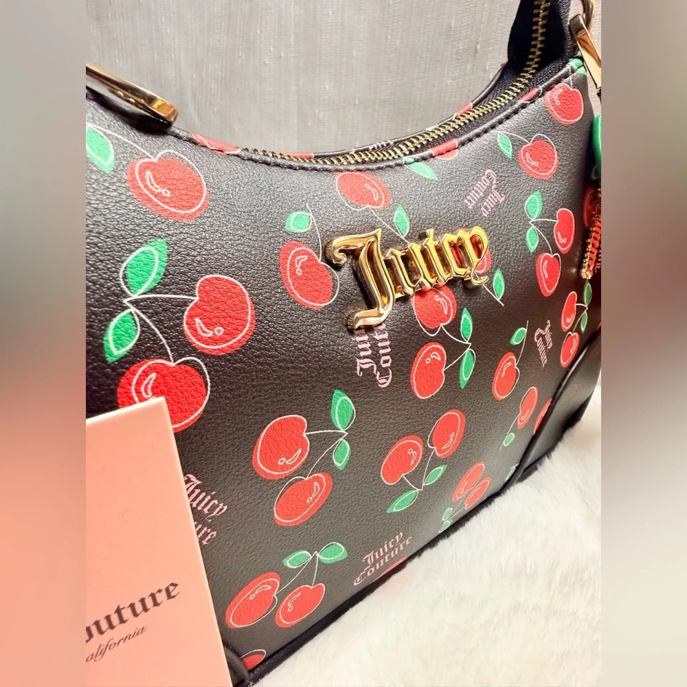 NEW Juicy Couture Black Red Cherry Girl Shoulder Bag - Picture 2 of 8